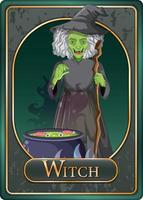 Scary witch character game card template vector