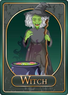 Scary witch character game card template