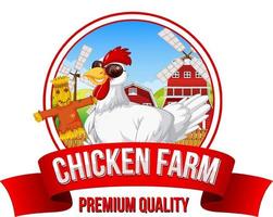 banner de granja de pollos con un divertido personaje de dibujos animados de pollo vector