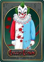 Creepy clown character game card template vector