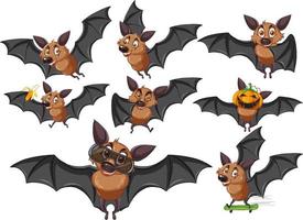 Set of different cute bats in cartoon style vector