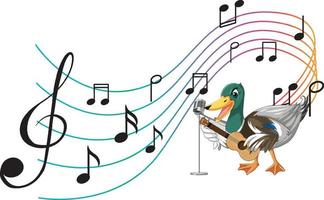 The duck play guitar, ukulele with music note vector