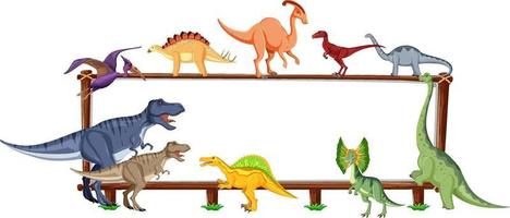 Group of dinosaurs around board on white background vector