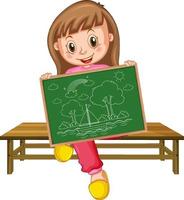 A girl holding board with a doodle sketch design on white background vector