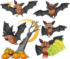 Set of different cute bats in cartoon style vector