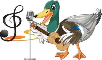 The duck play guitar, ukulele with music note vector