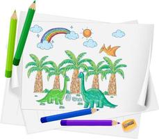 A paper with a doodle sketch design with color and colour pencils vector