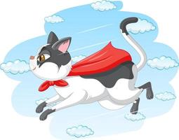 A cat superhero on sky background vector