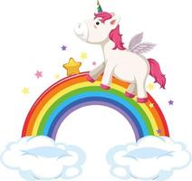 Pink pegasus walking on rainbow in cartoon style vector