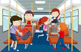 Scene with many people using public transportation vector
