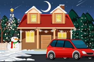 Outdoor Christmas house at night scene vector