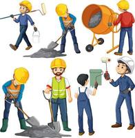 Group of construction workers cartoon characters vector