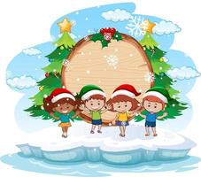 Banner vacío con niños en tema navideño. vector