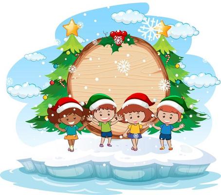 Empty banner with children in Christmas theme