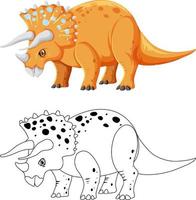 Triceratops dinosaur with its doodle outline on white background vector