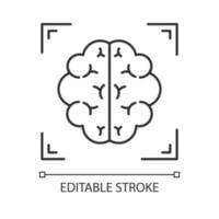 Brain scan linear icon. Neuroimaging. Nervous system structure analysis. Medical procedure. Neurology. Thin line illustration. Contour symbol. Vector isolated outline drawing. Editable stroke