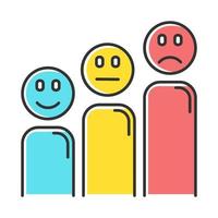 Satisfaction level color icon. Customer experience. Negative, positive and neutral emoticons. Social reaction assessment. Opinion rate. Feedback analysis. Isolated vector illustration