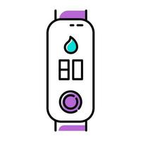 Rastreador de fitness con icono de color de control de humedad. smartwatch con higrómetro, opción de entorno de monitorización. condiciones meteorológicas electrónicas, dispositivo de análisis de aire húmedo. ilustración vectorial aislada vector