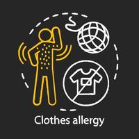 Clothes allergy chalk concept icon. Textile contact dermatitis idea. Hives, itchy skin, rash symptoms. Polyester, nylon, wool allergy. Vector isolated chalkboard illustration