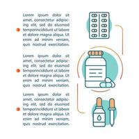 Allergy medications article page vector template. Antihistamine drugs. Brochure, magazine, booklet design element with linear icons and text boxes. Print design. Concept illustrations with text space