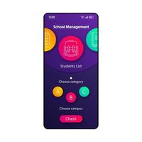 School life manager smartphone interface vector template. Mobile app page color design layout. Students planner screen. Flat UI for application. College education organizer phone display..