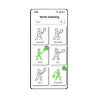 Tennis training tool smartphone interface vector template. Mobile app page color design layout. Player practicing ball hitting screen. Linear UI for application. Game coaching phone display..