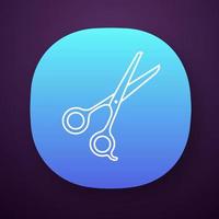 Scissors app icon. Haircutting shears. Cutting instrument with finger brace, tang. Hairdressing instrument. UI UX user interface. Web or mobile application. Vector isolated illustration