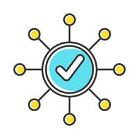 Survey mark color icon. Correct answer. Right checkmark. Approve mark, agree tick. Chart spread. Yes sign. Molecular structure system. Scheme organization. Isolated vector illustration