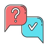 Question and answer color icon. FAQ sign. Question mark in speech bubble. Ask and answer. Chat, dialogue. Online interview. Discussion and conversation. Info collection. Isolated vector illustration