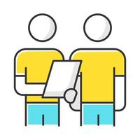 Oral survey color icon. Two people Interviewing. Question and answer. Teamwork and communication. dialogue and talk. Recruiter with employee. Info collection. Isolated vector illustration