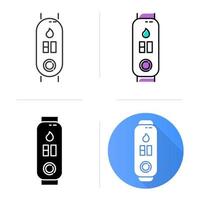 Fitness tracker with humidity control icons set. Smartwatch with hygrometer option. Electronic humid air analysing device. Linear, black and color styles. Isolated vector illustrations
