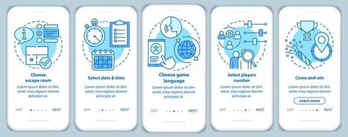 tutorial de reserva de sala de escape incorporando la pantalla de la página de la aplicación móvil con conceptos lineales. elige la fecha de la misión. tutorial paso a paso instrucciones gráficas. ux, ui, plantilla vectorial gui con ilustraciones vector