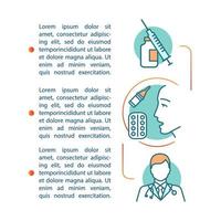 Allergy treatment article page vector template. Vaccination, immunization. Brochure, magazine, booklet design element with linear icons, text boxes. Print design. Concept illustrations with text space