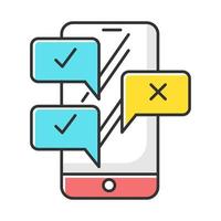 Chat color icon. Online survey. Smartphone instant messaging. Interview through email. Agree, disagree. Correct, incorrect. Right and wrong option. Customer support. Isolated vector illustration