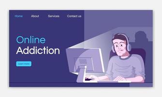 Online addiction landing page vector template. Gaming obsession website interface idea with flat illustrations. Computer and internet dependence homepage layout. Web banner, webpage cartoon concept