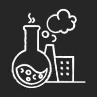 Chemical industry chalk icon. Synthetic materials researching, production. Industrial chemicals producing. Flask, smoking plant. Polluting factory. Isolated vector chalkboard illustration