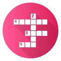 Crossword grid pink flat design long shadow glyph icon. Word puzzle. Quiz. Mental exercise. Challenge. Knowledge, intelligence test. Brain teaser. Problem solving. Vector silhouette illustration