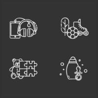 E commerce departments chalk icons set. Online shopping categories. Internet retail. Toys, hobbies. Baby products. Phones and accessories. Sports and outdoors. Isolated vector chalkboard illustrations
