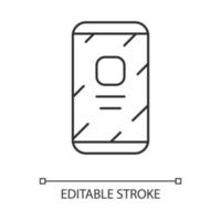 Mobile phone, cell phone linear icon. Modern smartphone thin line illustration. Portable electronic device contour symbol. Cellphone with touchscreen vector isolated outline drawing. Editable stroke