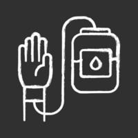 Donorship color chalk icon. Blood donation and transfusion. Volunteer activity. World Donor Day. Medical treatment. Donor hand and blood bag. Isolated vector chalkboard illustration