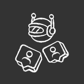 icono de tiza de bot social. robot social, chatbot. herramienta de automatización smm. Programa de software. generación automática de mensajes. red de comunicacion. servicio de ayuda en línea. ilustración de pizarra de vector aislado
