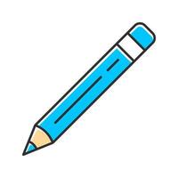 Sharp pencil with eraser, rubber color icon. Writing and drawing tool isolated vector illustration. Stationery items shop, school supplies store logo. Office and home workplace, education attribute