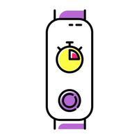 Fitness tracker with stop watch on display color icon. Trendy wellness device with digital timer. Active lifestyle gadget, chronometer for accurate time measurement. Isolated vector illustration