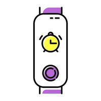 Fitness tracker with alarm clock function color icon. Wellness device with waking up option. Active lifestyle gadget with ringing timepiece, digital wakeup reminder. Isolated vector illustration