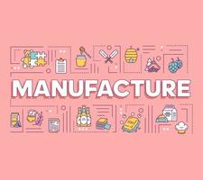 Manufacture word concepts banner. Goods and services producing. Small businesses. Presentation, website. Isolated lettering typography idea with linear icons. Vector outline illustration