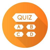 trivia quiz icono de glifo de sombra larga de diseño plano naranja. juego de preguntas y respuestas. competencia, concurso. ejercicio mental ingenio, test de inteligencia. búsqueda de solución. ilustración de silueta vectorial vector