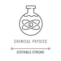 Chemical physics linear icon. Laboratory scientific research. Chemical substance in flask. Lab experiment. Thin line illustration. Contour symbol. Vector isolated outline drawing. Editable stroke