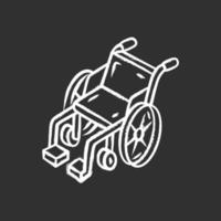 icono de tiza de silla de ruedas manual. silla de ruedas, ayuda a la movilidad para discapacitados, inválidos con necesidades especiales. equipo hospitalario para discapacitados y paralizados. ilustración de pizarra de vector aislado