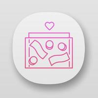 Donation box app icon. Collecting box with banknotes and coins. Moneybox. Charity fundraising. Container for money. UI UX user interface. Web or mobile applications. Vector isolated illustrations