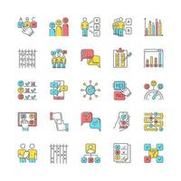 Survey color icons set. Question and answer. Social poll. Group survey. Interview. Positive and negative feedback. Choose multiple options. Statistics analysis. Yes, no. Isolated vector illustrations